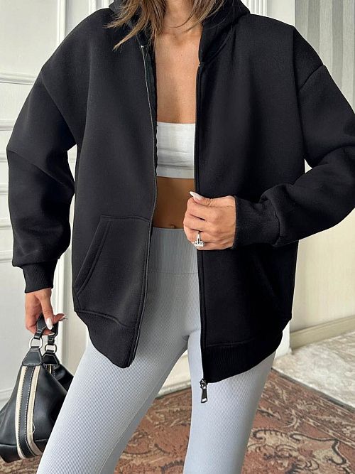 4627-black Худи на молнии женское черный Girl 