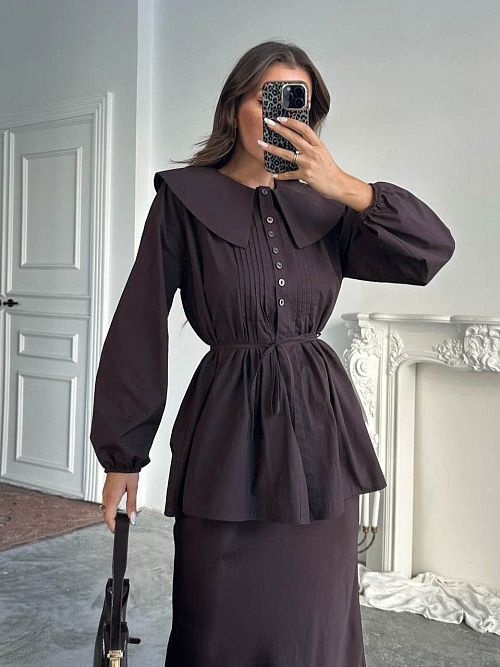 7496-brown Рубашка женская коричневый Girl 