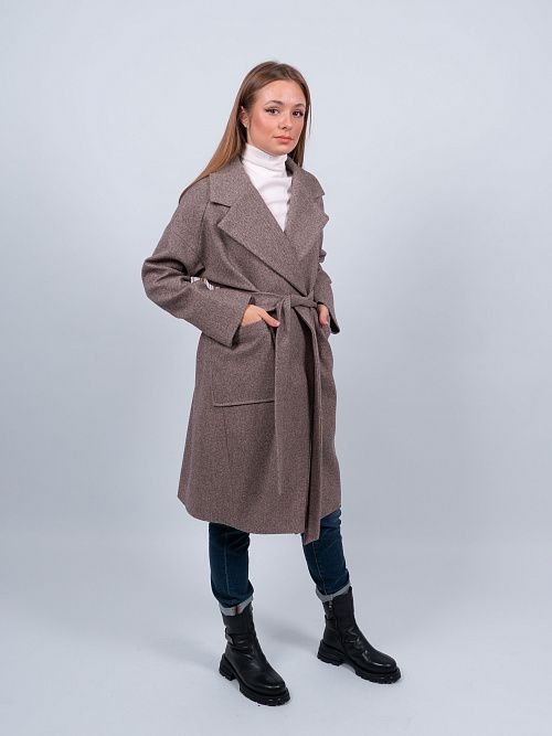 KR-291-рубчик Пальто женское коричневый Kristina Moda 
