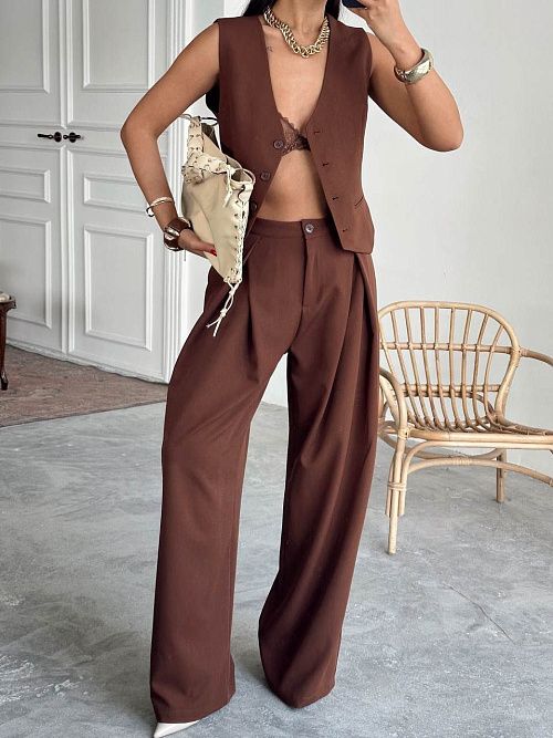 7477-brown Брюки женские коричневый Girl 