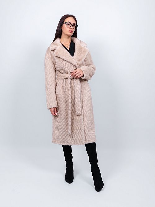 5ШД-43015-956 Пальто меховое женское кремовый ELECTRA STYLE 