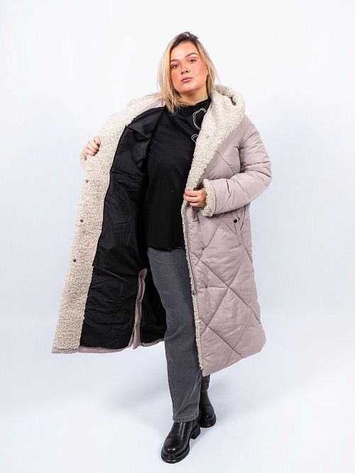 5УС-0209/1-932/933 Пальто плащевое женское утепленное бежевый ELECTRA STYLE 