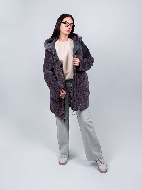 3-0306Бм-3181/1 Пальто меховое женское темный латте ELECTRA STYLE 