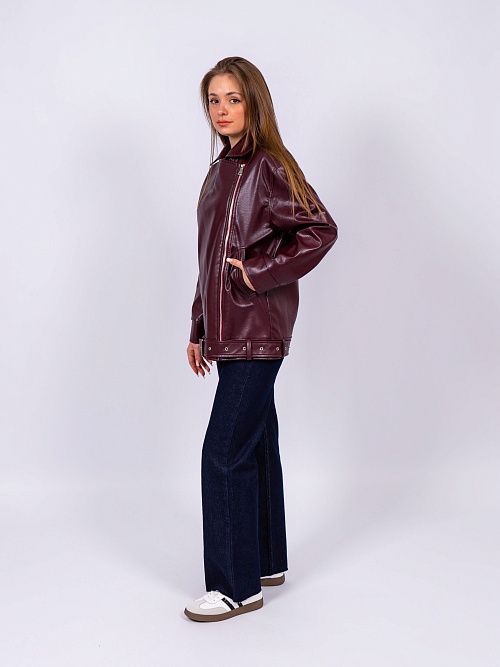 7431 Куртка женская кожаная бордовый GIRL 