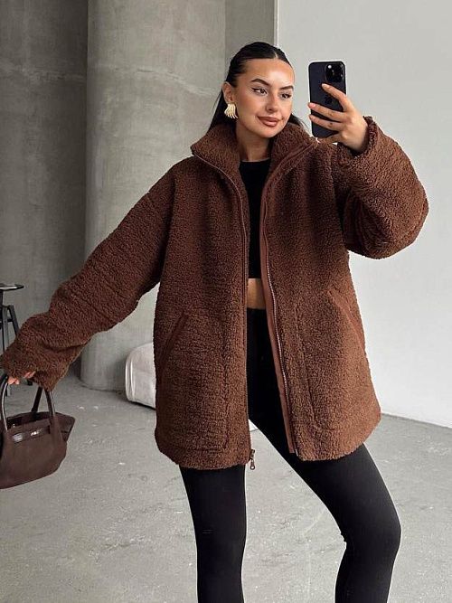 7435-brown Куртка женская коричневый GIRL 