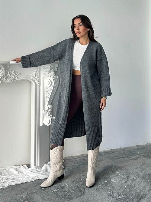 8106-gray Кардиган женский серый GIRL 