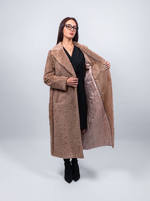 6-0127/1м-3181 Пальто меховое женское бежевый ELECTRA STYLE 