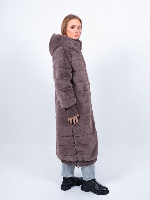 6ШУС-43009-951 Пальто женское меховое двухстороннее серый ELECTRA STYLE 