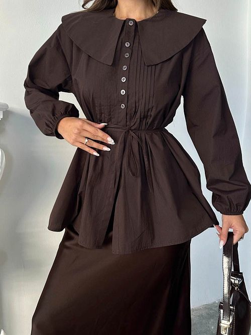 7496-brown Рубашка женская коричневый Girl 