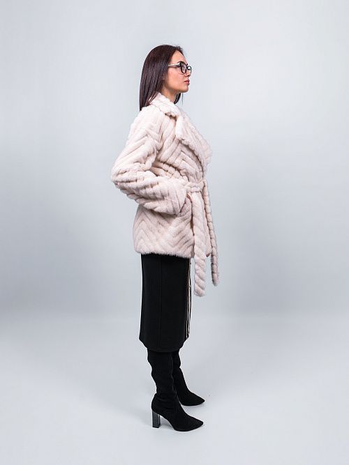 2ШУС 43014-955 Пальто меховое женское бежевый ELECTRA STYLE 