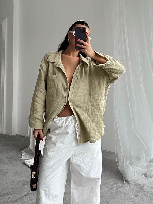 2573 Рубашка женская зеленый GIRL   