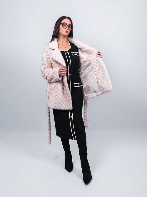 2ШУС 43014-955 Пальто меховое женское бежевый ELECTRA STYLE 